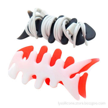 Silicone bobbin winder, fish bone shape, making cable tidy, good promotional gifts, for earphone use